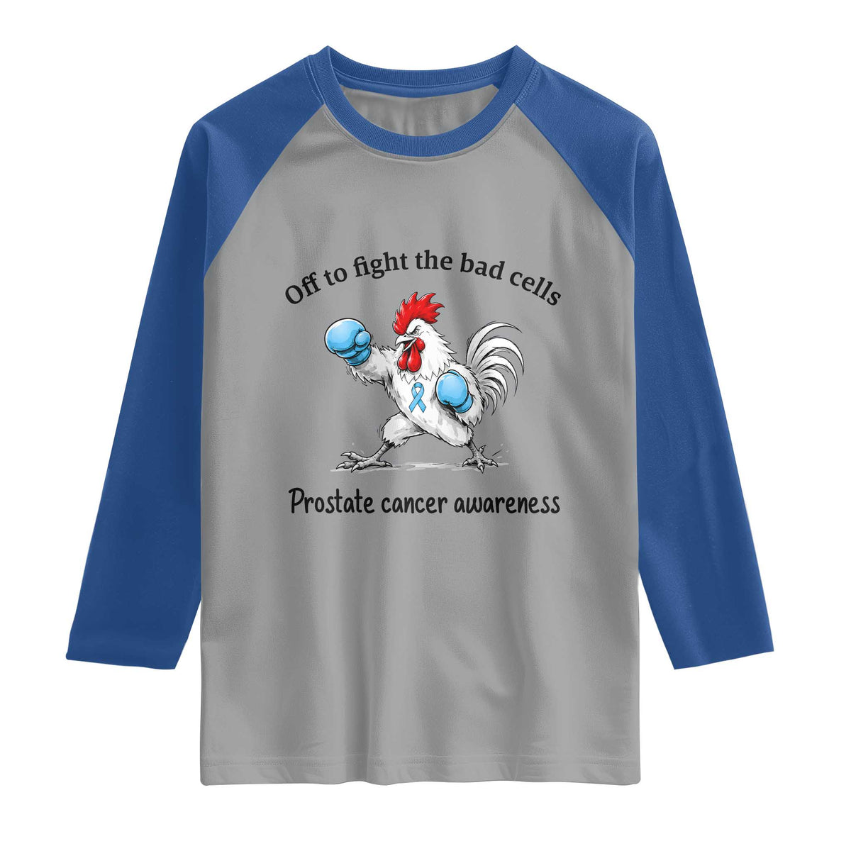 Prostate Cancer Awareness Raglan Shirt Rooster Light Blue Ribbon Survivor Chemotherapy Gift