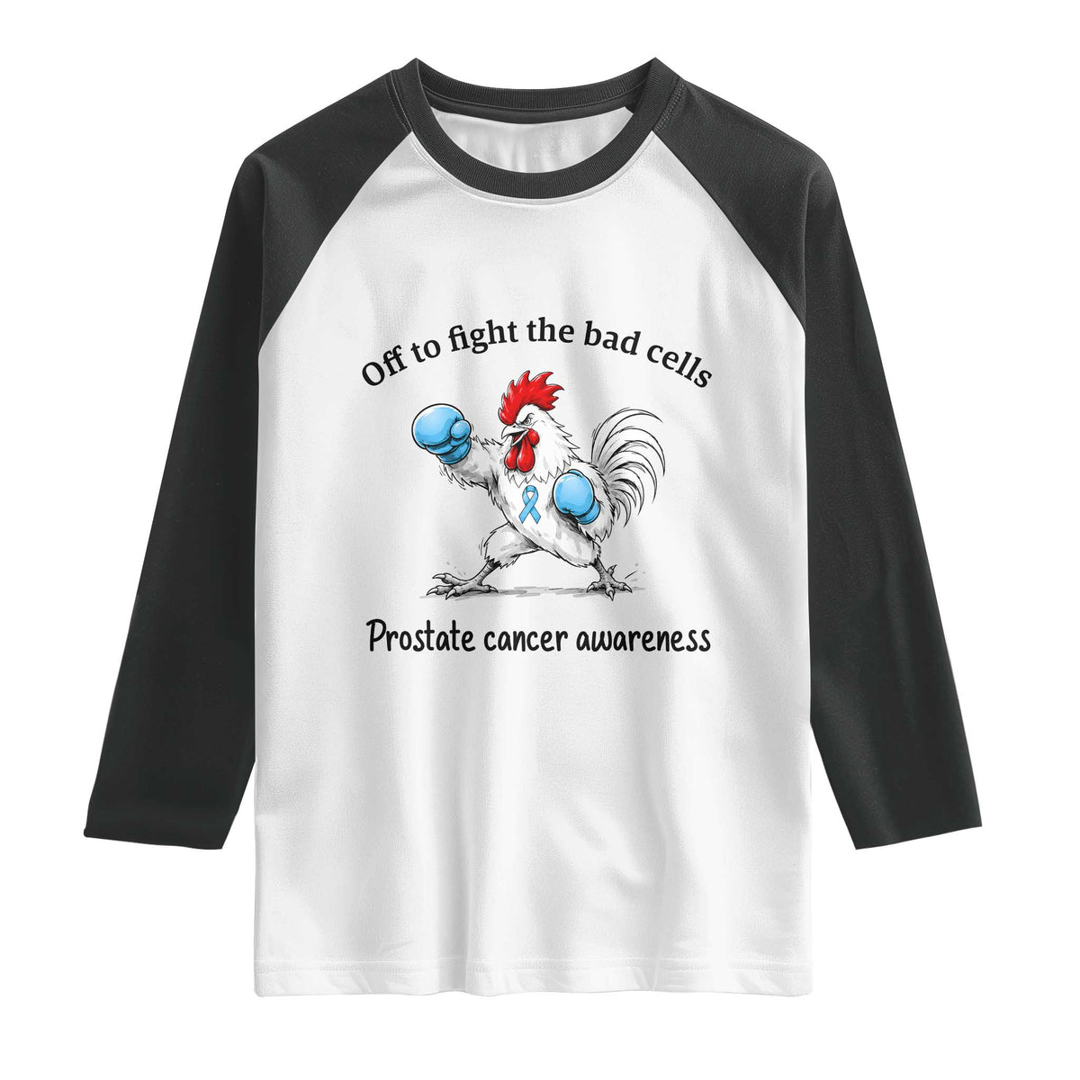 Prostate Cancer Awareness Raglan Shirt Rooster Light Blue Ribbon Survivor Chemotherapy Gift