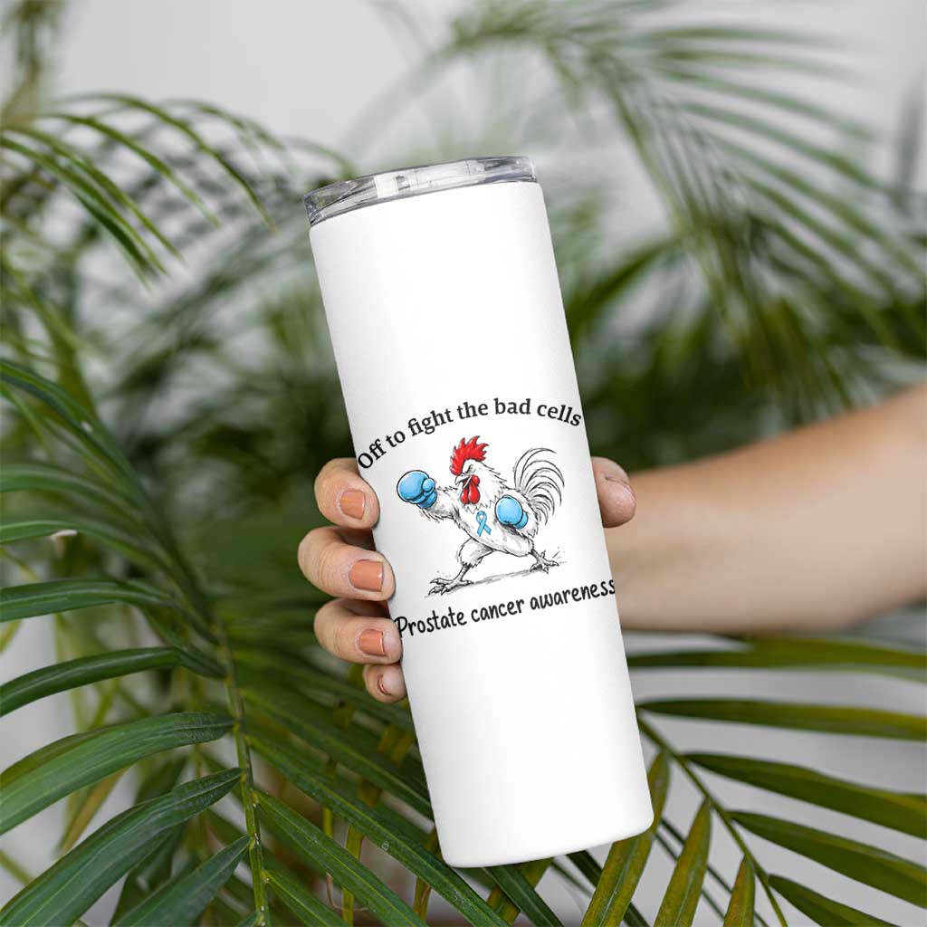 Prostate Cancer Awareness Skinny Tumbler Rooster Light Blue Ribbon Survivor Chemotherapy Gift