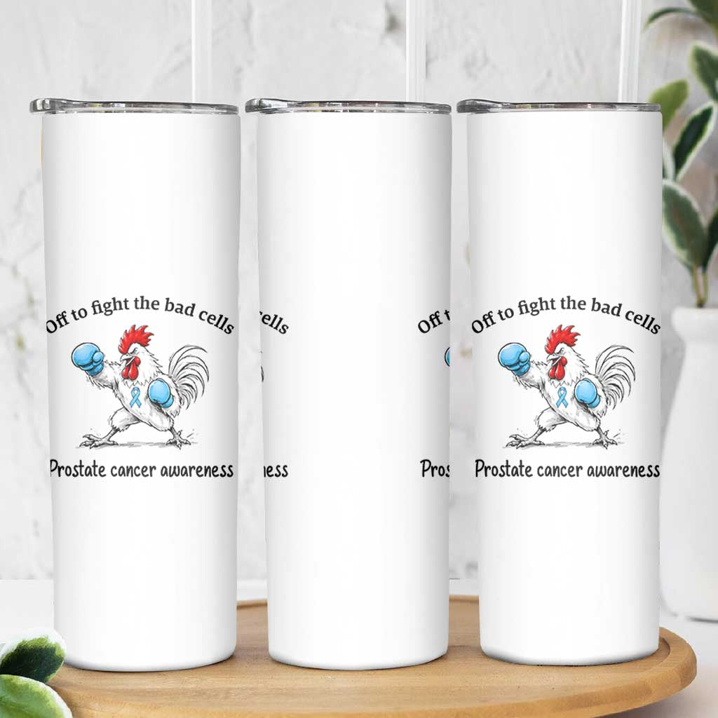 Prostate Cancer Awareness Skinny Tumbler Rooster Light Blue Ribbon Survivor Chemotherapy Gift