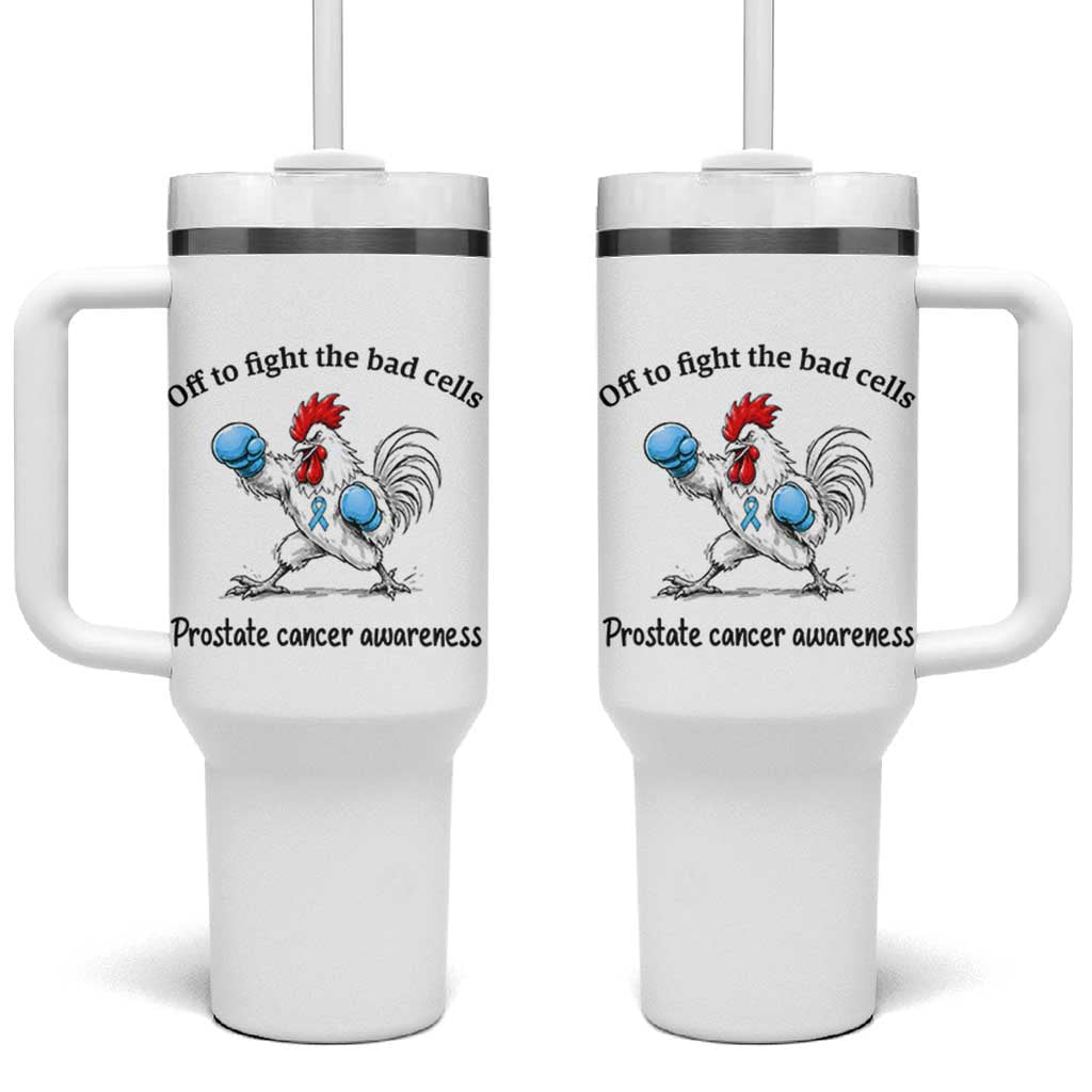 Prostate Cancer Awareness Tumbler With Handle Rooster Light Blue Ribbon Survivor Chemotherapy Gift