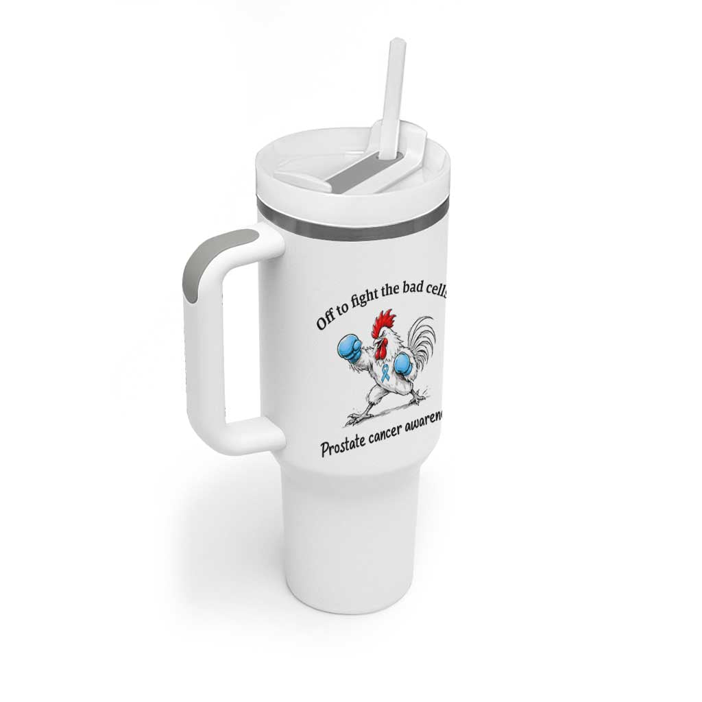 Prostate Cancer Awareness Tumbler With Handle Rooster Light Blue Ribbon Survivor Chemotherapy Gift