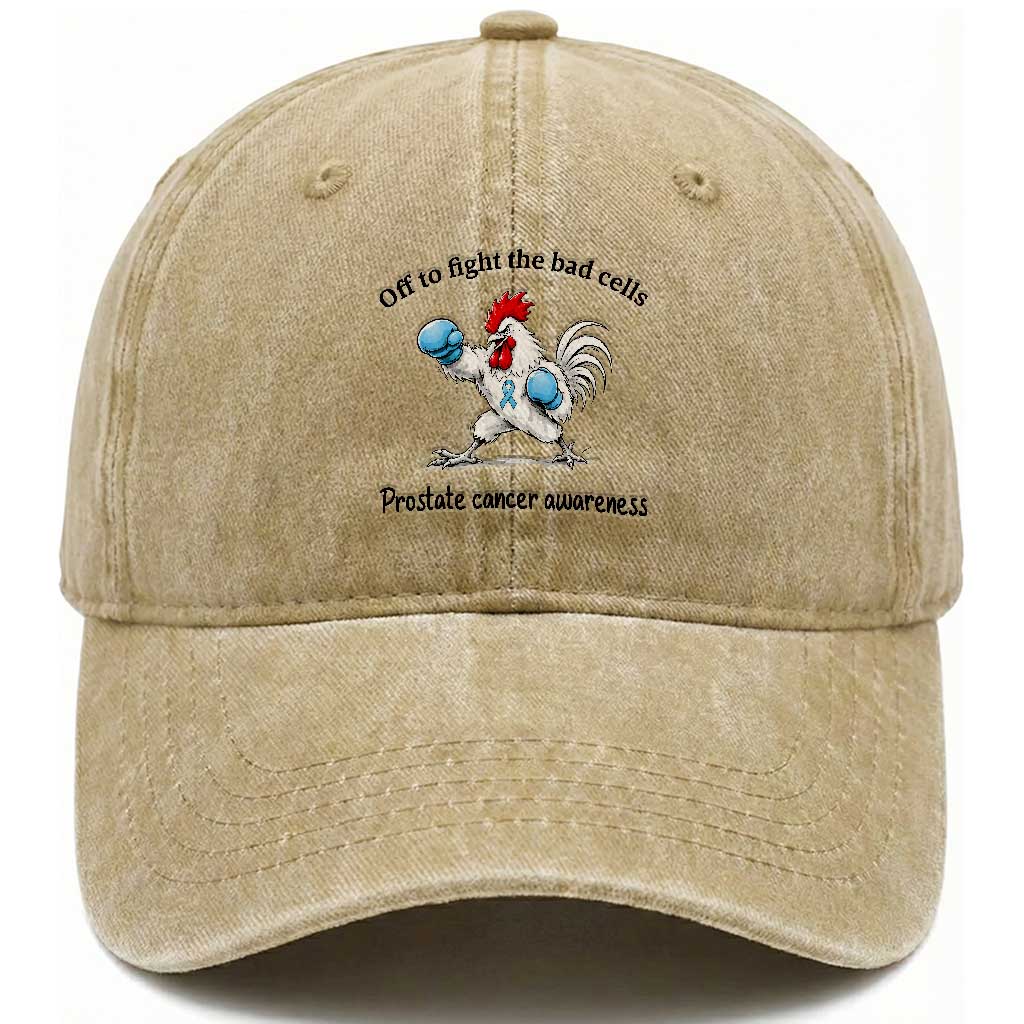 Prostate Cancer Awareness Washed Cotton Baseball Cap Rooster Light Blue Ribbon Survivor Chemotherapy Gift