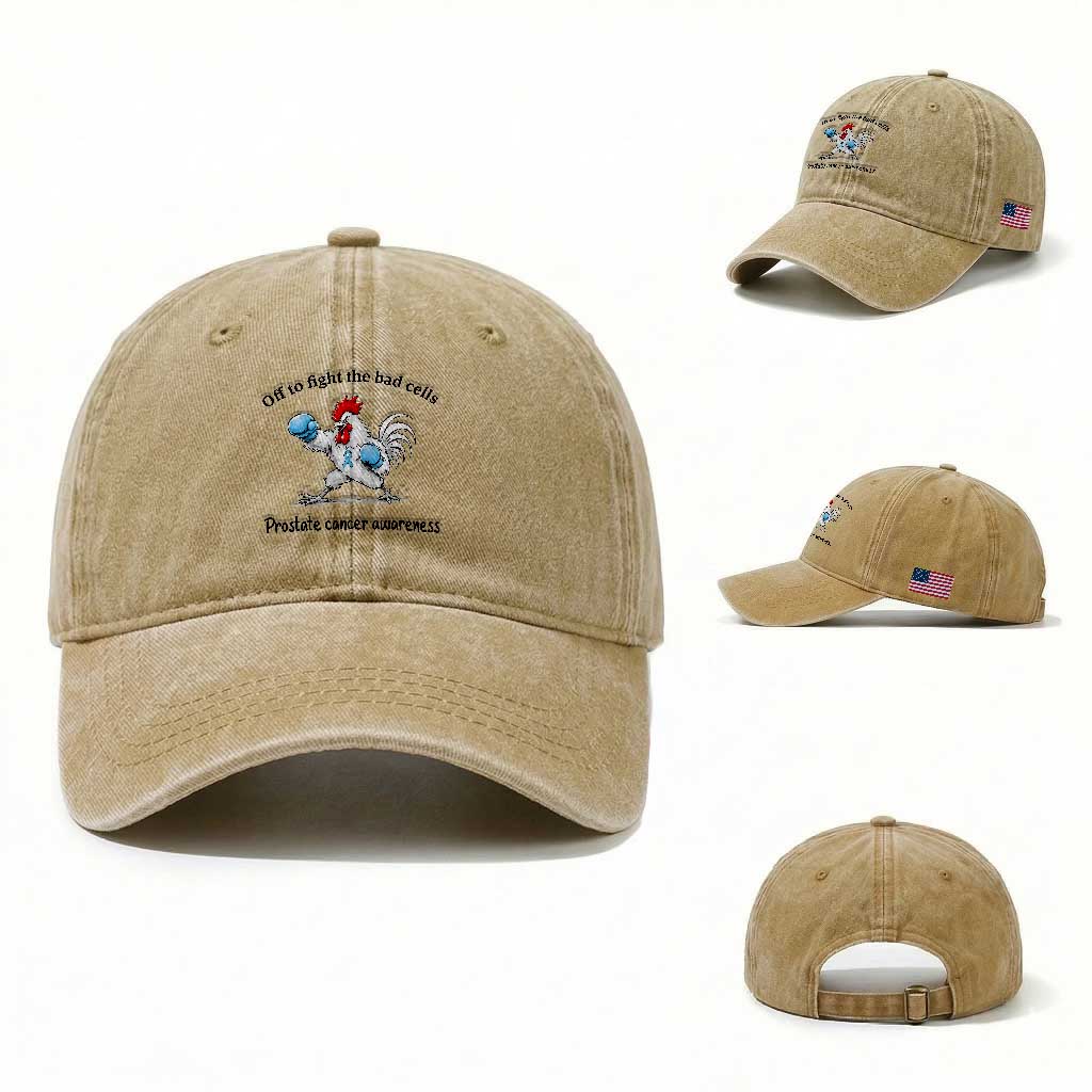 Prostate Cancer Awareness Washed Cotton Baseball Cap Rooster Light Blue Ribbon Survivor Chemotherapy Gift