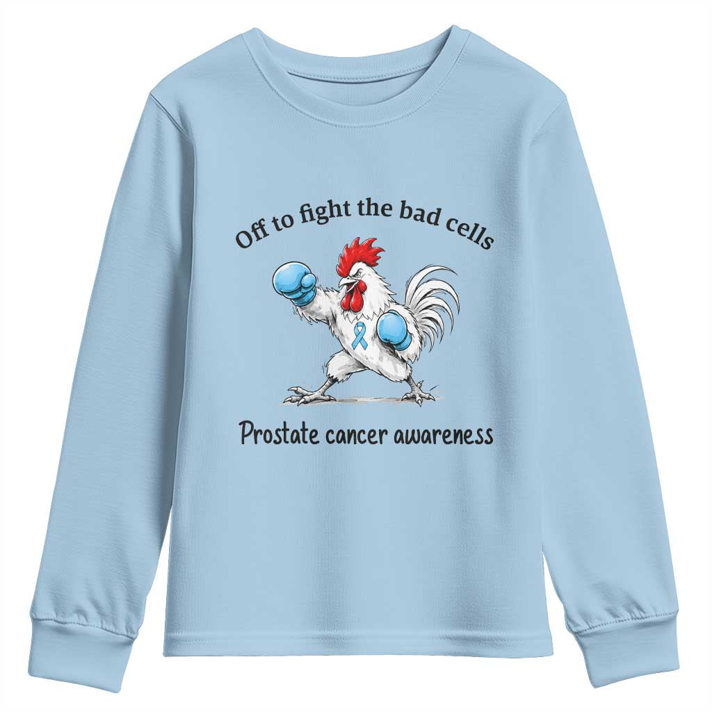 Prostate Cancer Awareness Youth Sweatshirt Rooster Light Blue Ribbon Survivor Chemotherapy Gift