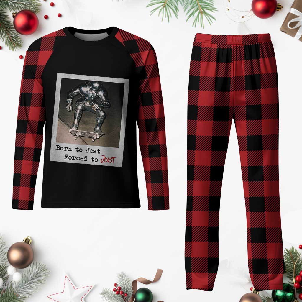 Knights Meme Plaid Pajama Set Born to Jest Forced to Joust - Wonder Print Shop