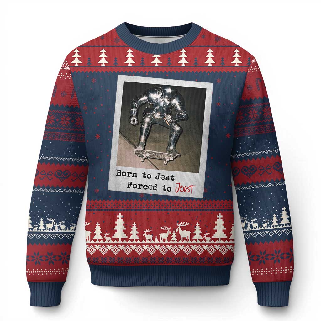 Knights Meme Ugly Christmas Sweater Born to Jest Forced to Joust - Wonder Print Shop