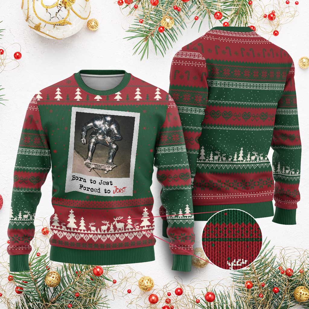 Knights Meme Ugly Christmas Sweater Born to Jest Forced to Joust - Wonder Print Shop