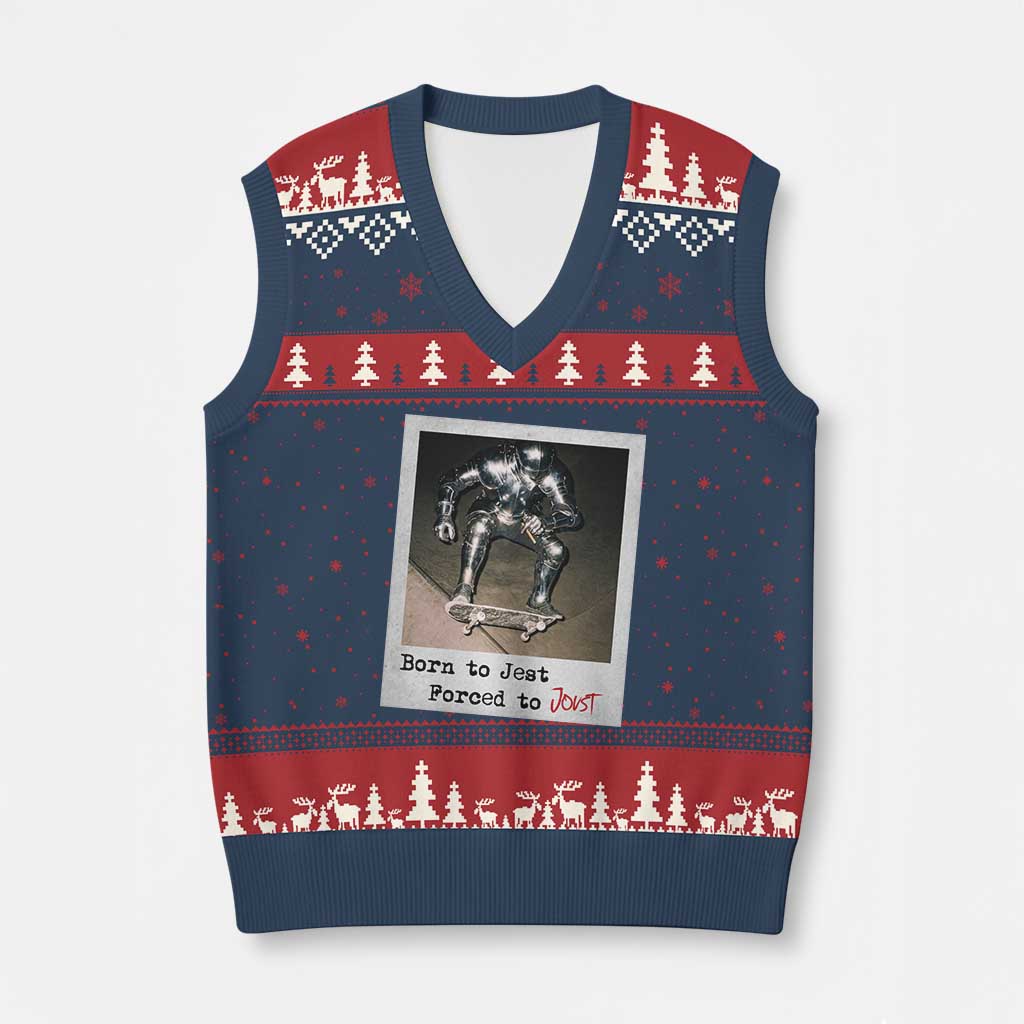 Knights Meme V-Neck Knit Sweater Vest Born to Jest Forced to Joust - Wonder Print Shop