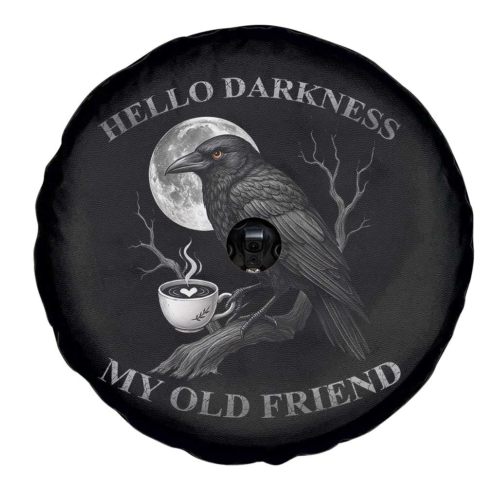 Funny Crow Coffee Spare Tire Cover Raven Spooky Halloween Hello Darkness My Old Friend - Wonder Print Shop