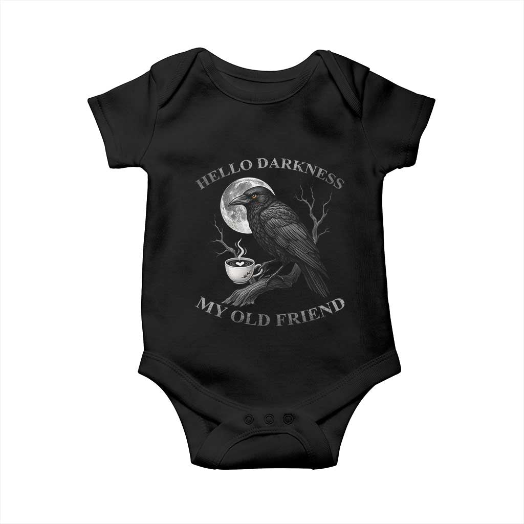 Funny Crow Coffee Baby Onesie Raven Spooky Halloween Hello Darkness My Old Friend - Wonder Print Shop