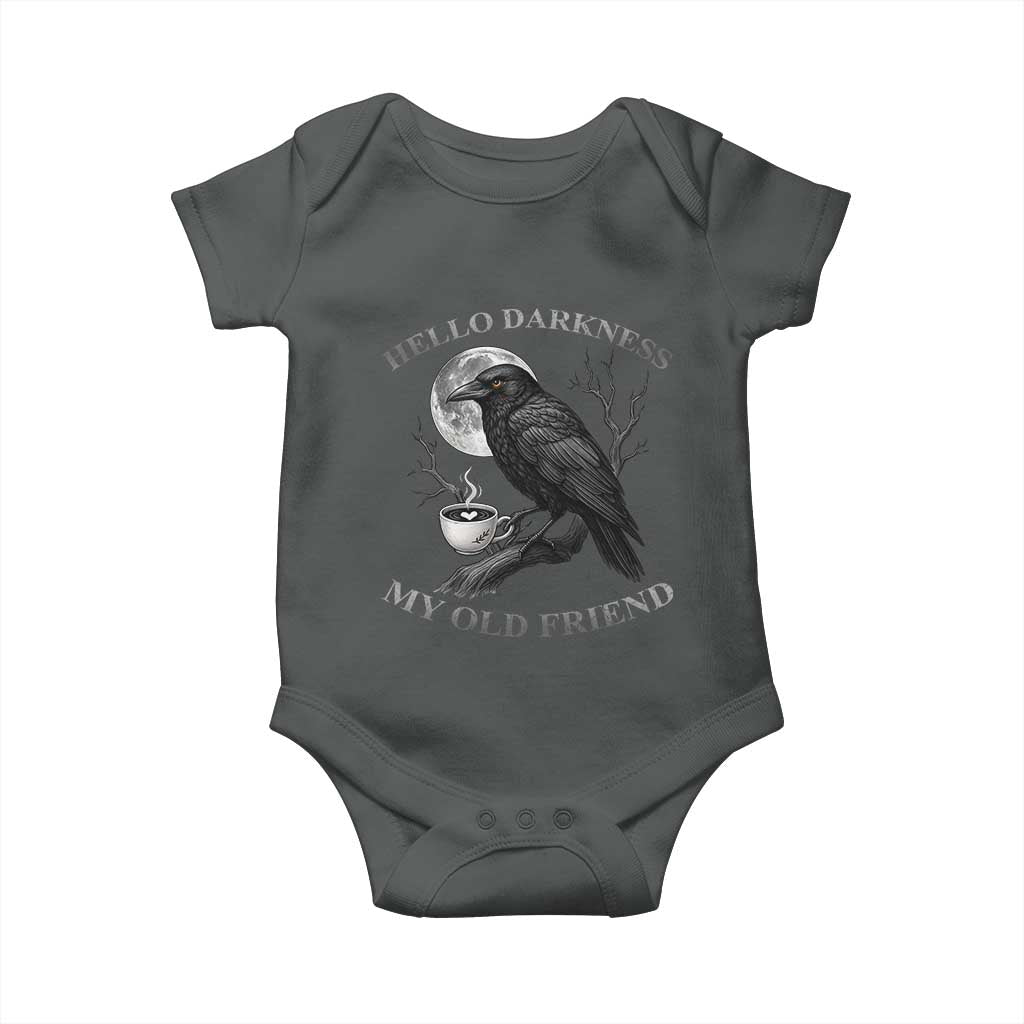Funny Crow Coffee Baby Onesie Raven Spooky Halloween Hello Darkness My Old Friend - Wonder Print Shop