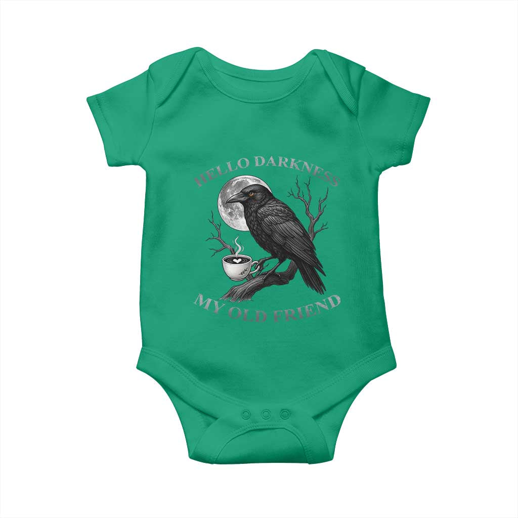 Funny Crow Coffee Baby Onesie Raven Spooky Halloween Hello Darkness My Old Friend - Wonder Print Shop