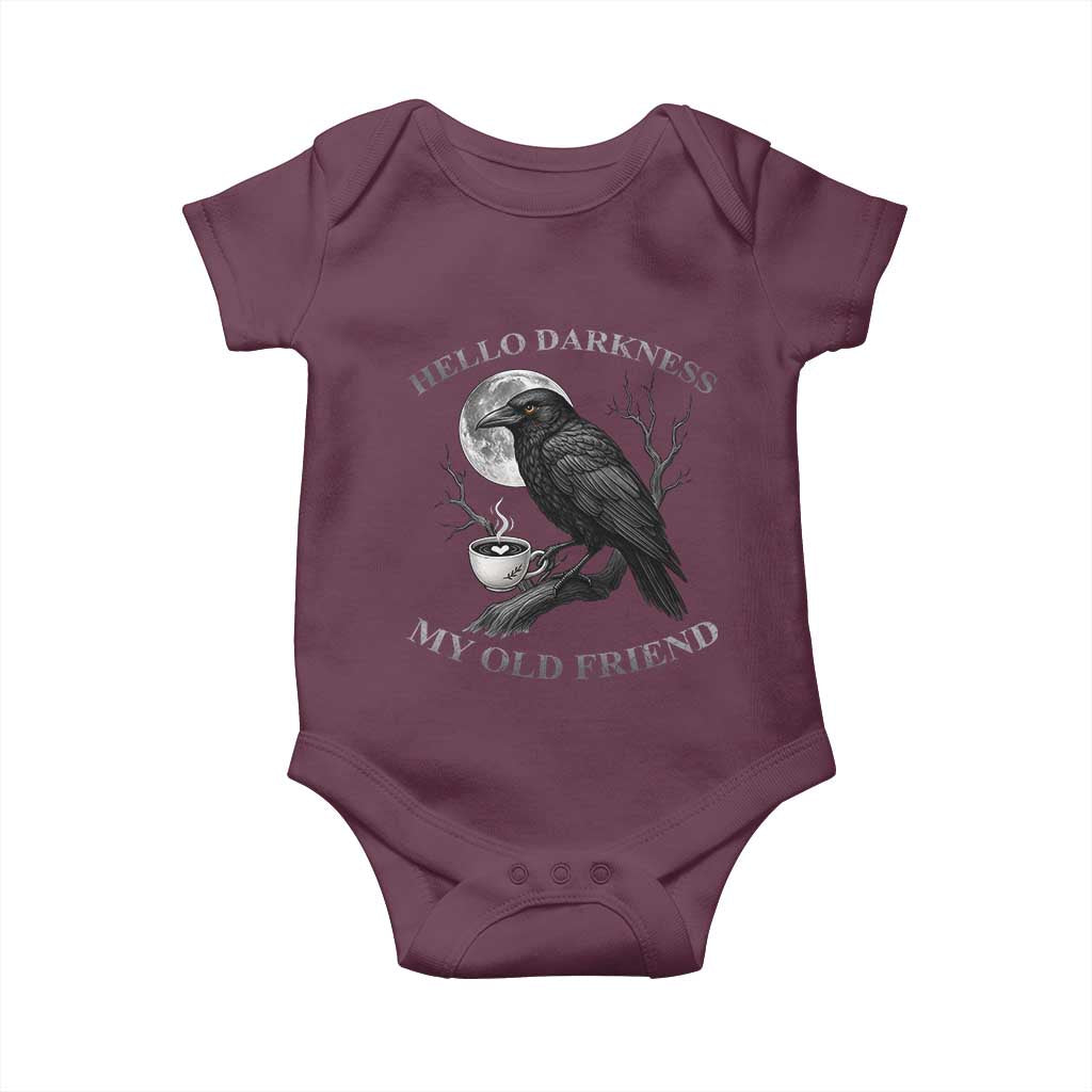 Funny Crow Coffee Baby Onesie Raven Spooky Halloween Hello Darkness My Old Friend - Wonder Print Shop