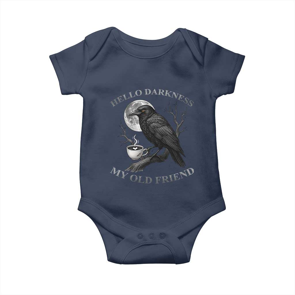 Funny Crow Coffee Baby Onesie Raven Spooky Halloween Hello Darkness My Old Friend - Wonder Print Shop