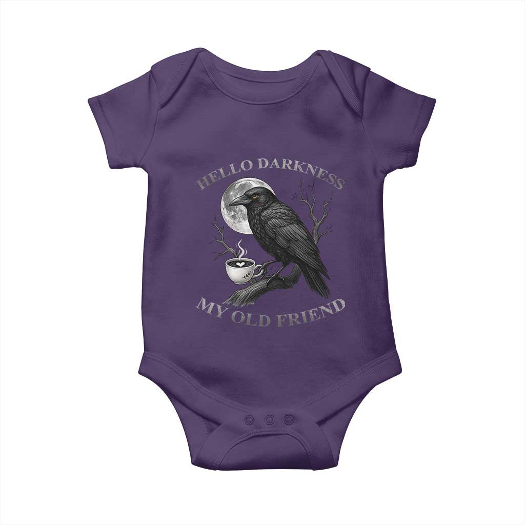 Funny Crow Coffee Baby Onesie Raven Spooky Halloween Hello Darkness My Old Friend - Wonder Print Shop