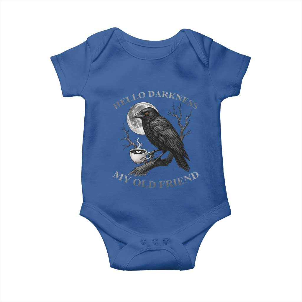 Funny Crow Coffee Baby Onesie Raven Spooky Halloween Hello Darkness My Old Friend - Wonder Print Shop