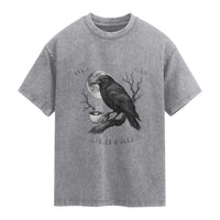 Funny Crow Coffee Washed Cotton T-Shirt Raven Spooky Halloween Hello Darkness My Old Friend