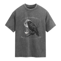 Funny Crow Coffee Washed Cotton T-Shirt Raven Spooky Halloween Hello Darkness My Old Friend