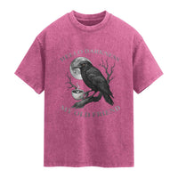 Funny Crow Coffee Washed Cotton T-Shirt Raven Spooky Halloween Hello Darkness My Old Friend