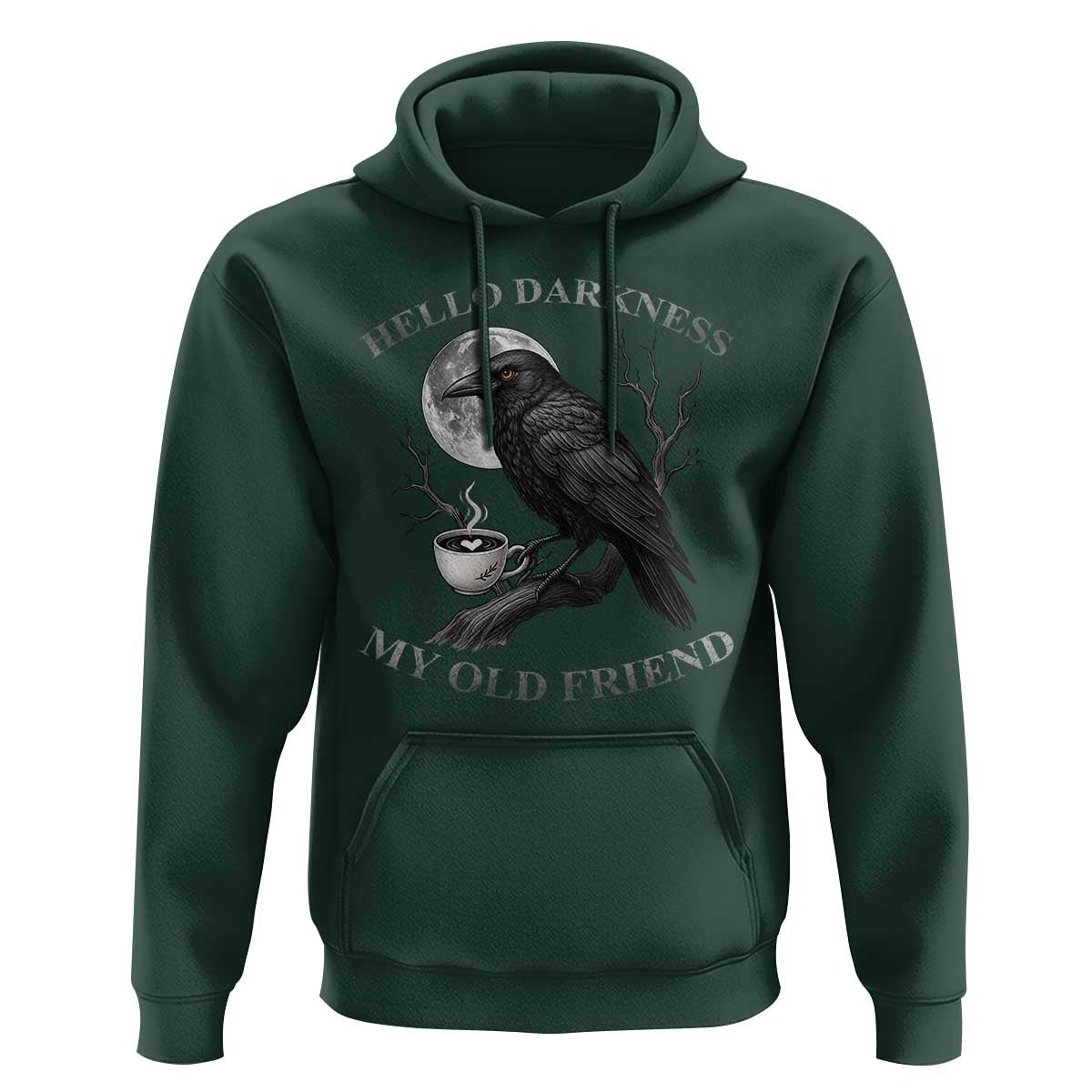 Funny Crow Coffee Hoodie Raven Spooky Halloween Hello Darkness My Old Friend - Wonder Print Shop