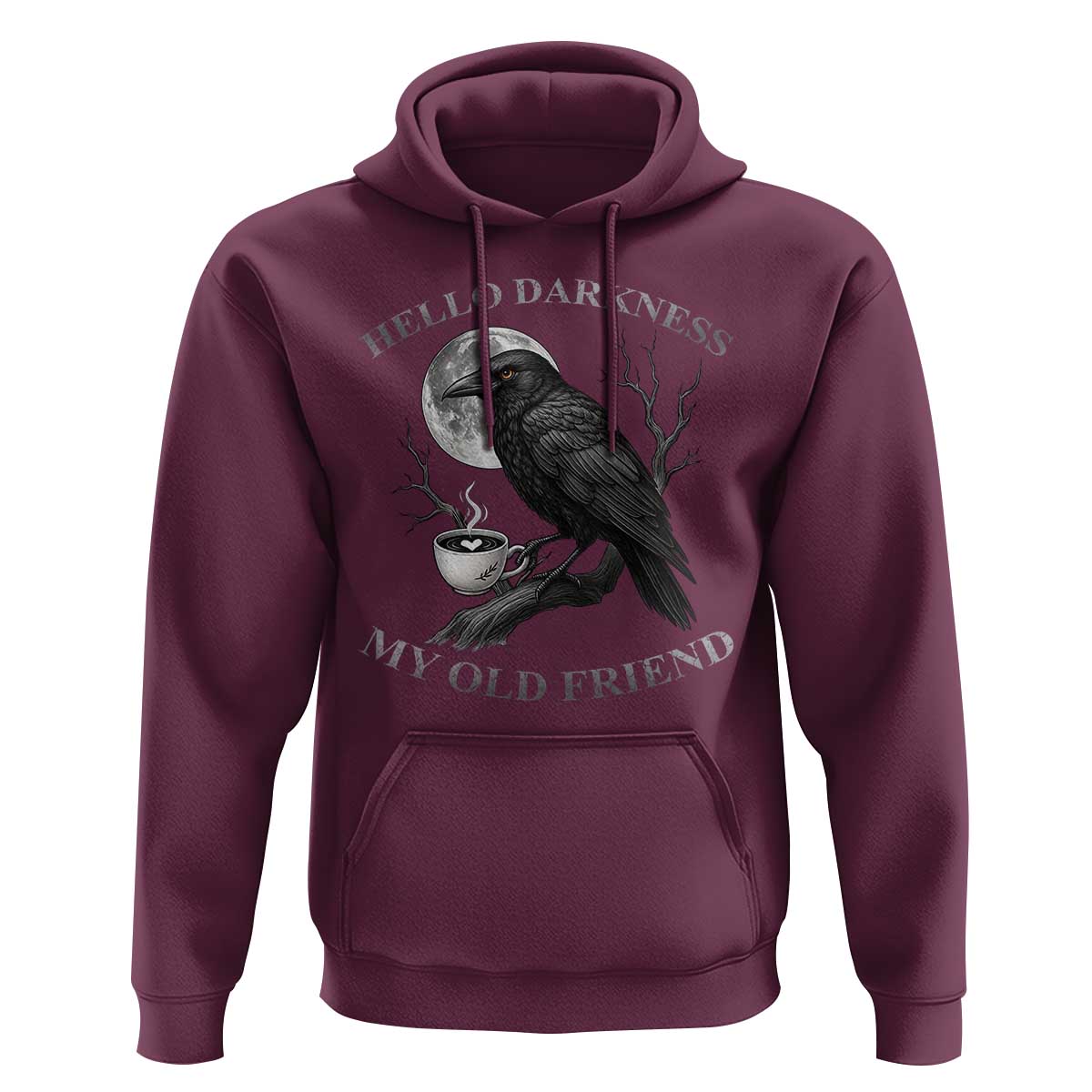 Funny Crow Coffee Hoodie Raven Spooky Halloween Hello Darkness My Old Friend - Wonder Print Shop