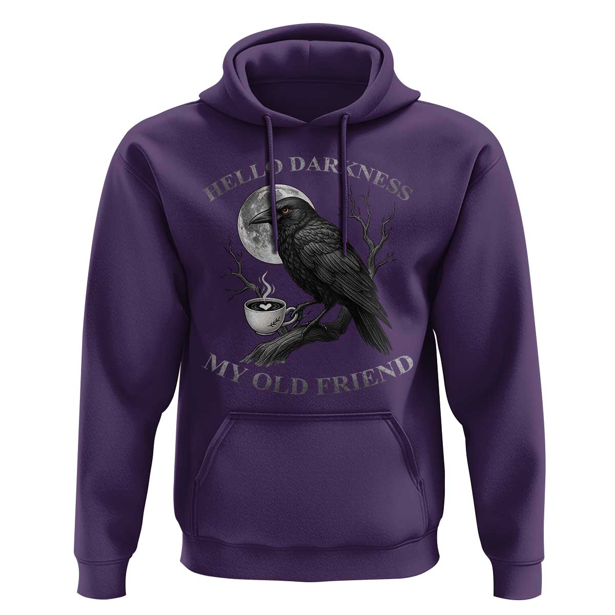 Funny Crow Coffee Hoodie Raven Spooky Halloween Hello Darkness My Old Friend - Wonder Print Shop