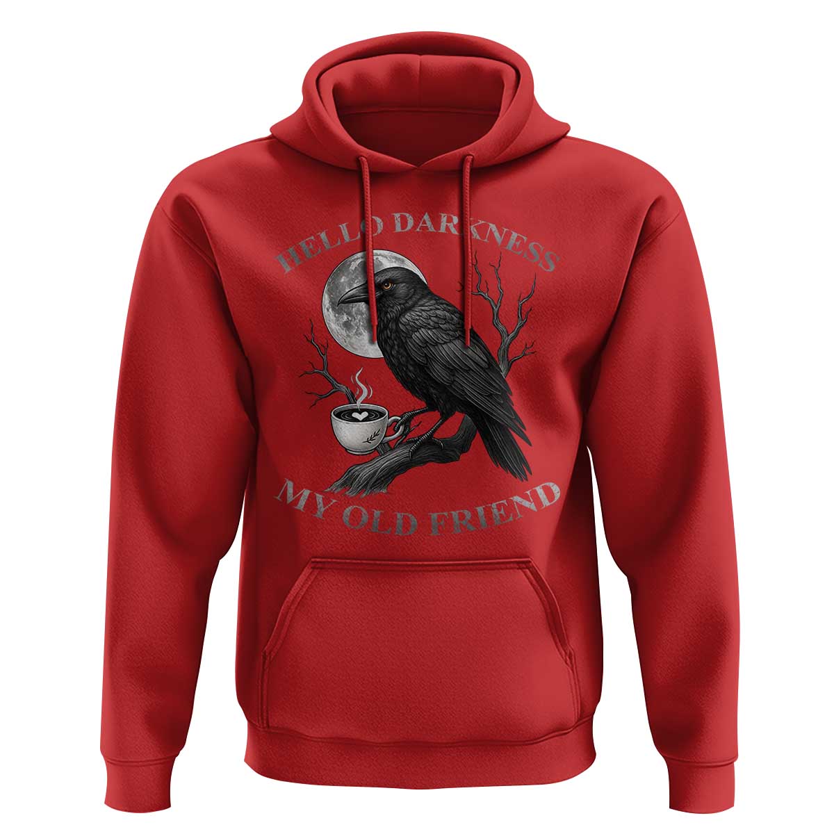 Funny Crow Coffee Hoodie Raven Spooky Halloween Hello Darkness My Old Friend - Wonder Print Shop
