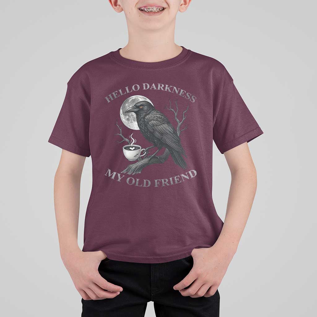 Funny Crow Coffee T Shirt For Kid Raven Spooky Halloween Hello Darkness My Old Friend - Wonder Print Shop