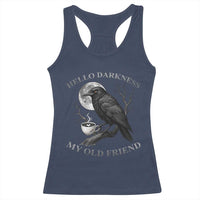 Funny Crow Coffee Racerback Tank Top Raven Spooky Halloween Hello Darkness My Old Friend - Wonder Print Shop