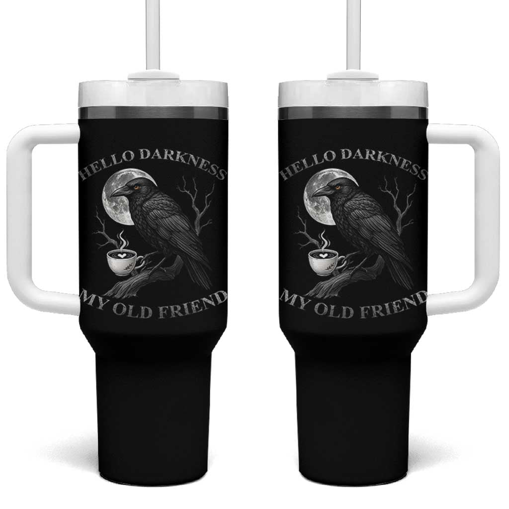 Funny Crow Coffee Tumbler With Handle Raven Spooky Halloween Hello Darkness My Old Friend - Wonder Print Shop
