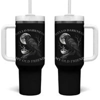 Funny Crow Coffee Tumbler With Handle Raven Spooky Halloween Hello Darkness My Old Friend - Wonder Print Shop