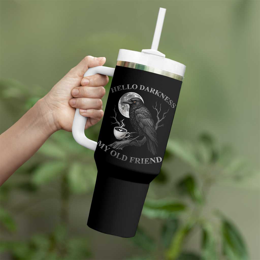 Funny Crow Coffee Tumbler With Handle Raven Spooky Halloween Hello Darkness My Old Friend - Wonder Print Shop