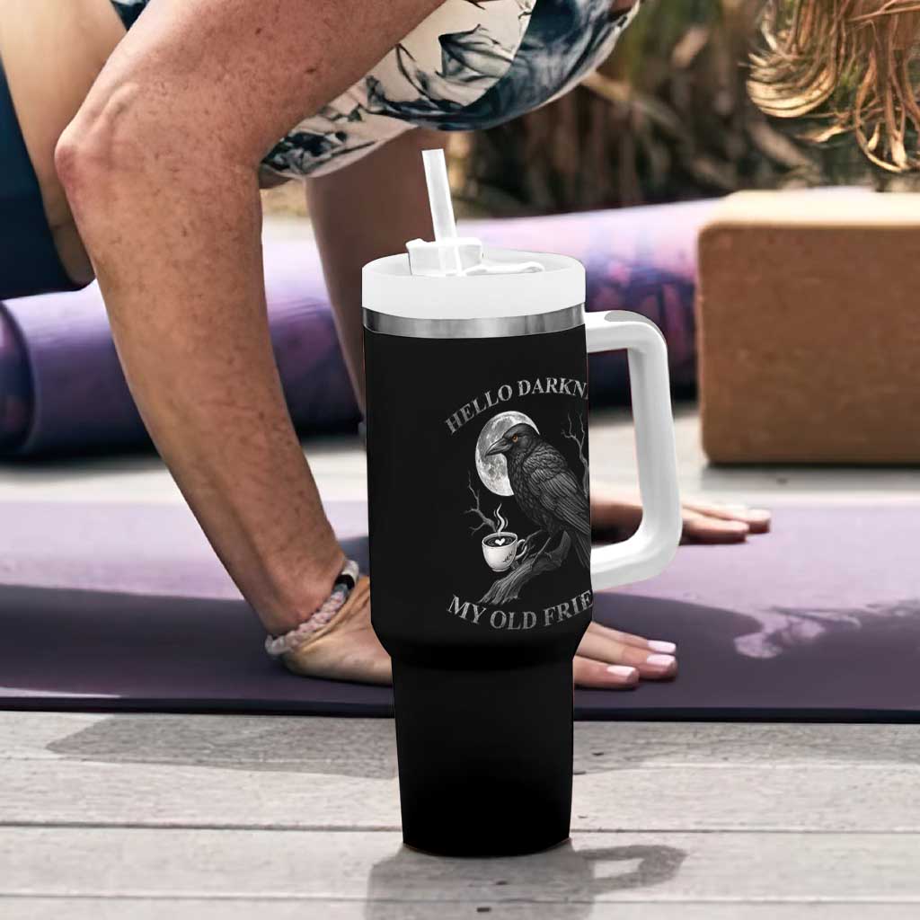 Funny Crow Coffee Tumbler With Handle Raven Spooky Halloween Hello Darkness My Old Friend - Wonder Print Shop