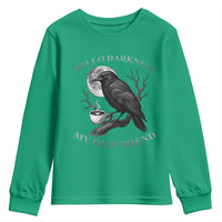 Funny Crow Coffee Youth Sweatshirt Raven Spooky Halloween Hello Darkness My Old Friend - Wonder Print Shop