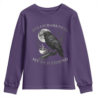 Funny Crow Coffee Youth Sweatshirt Raven Spooky Halloween Hello Darkness My Old Friend - Wonder Print Shop