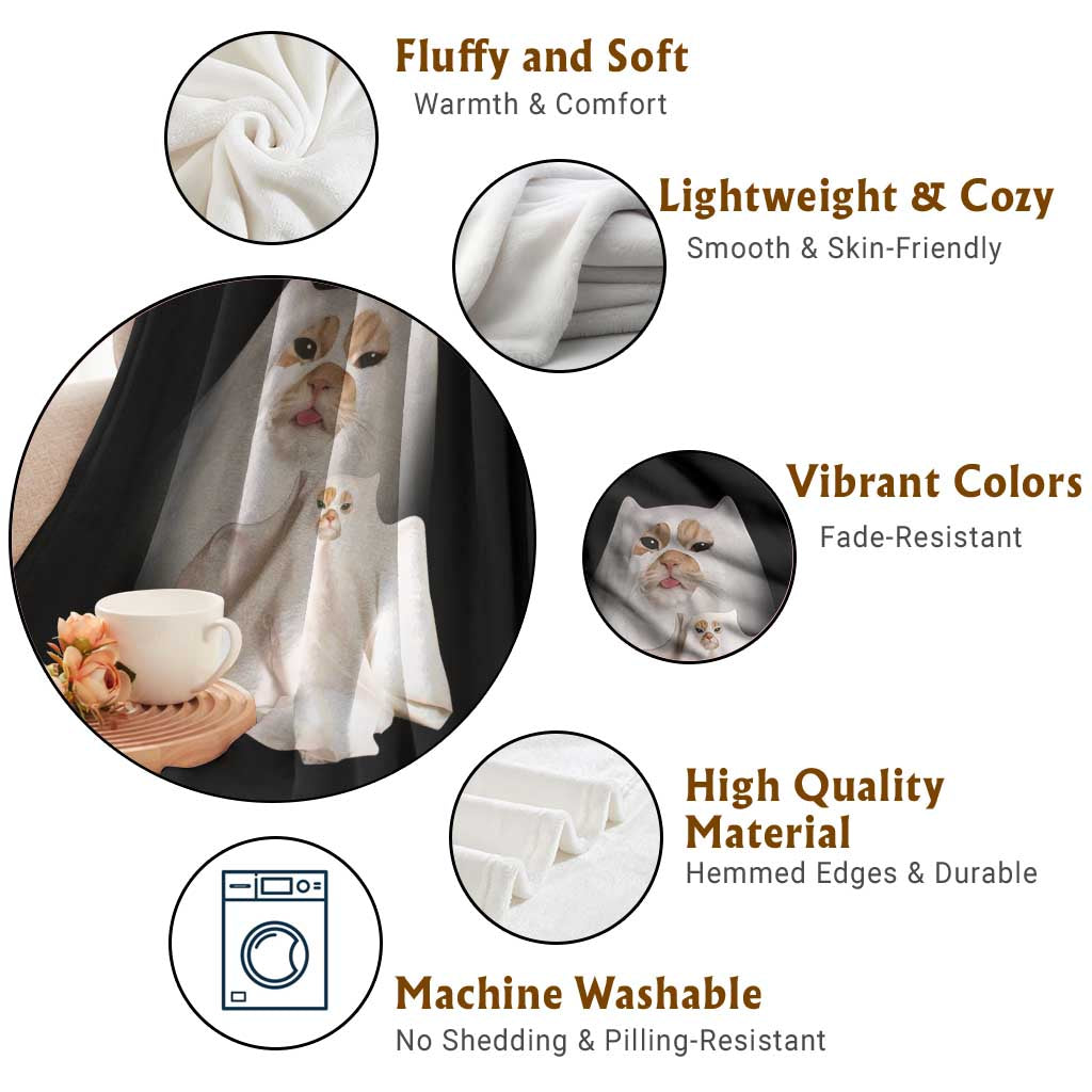 Funny Halloween Ghost Cat Meme Throw Blanket - Wonder Print Shop