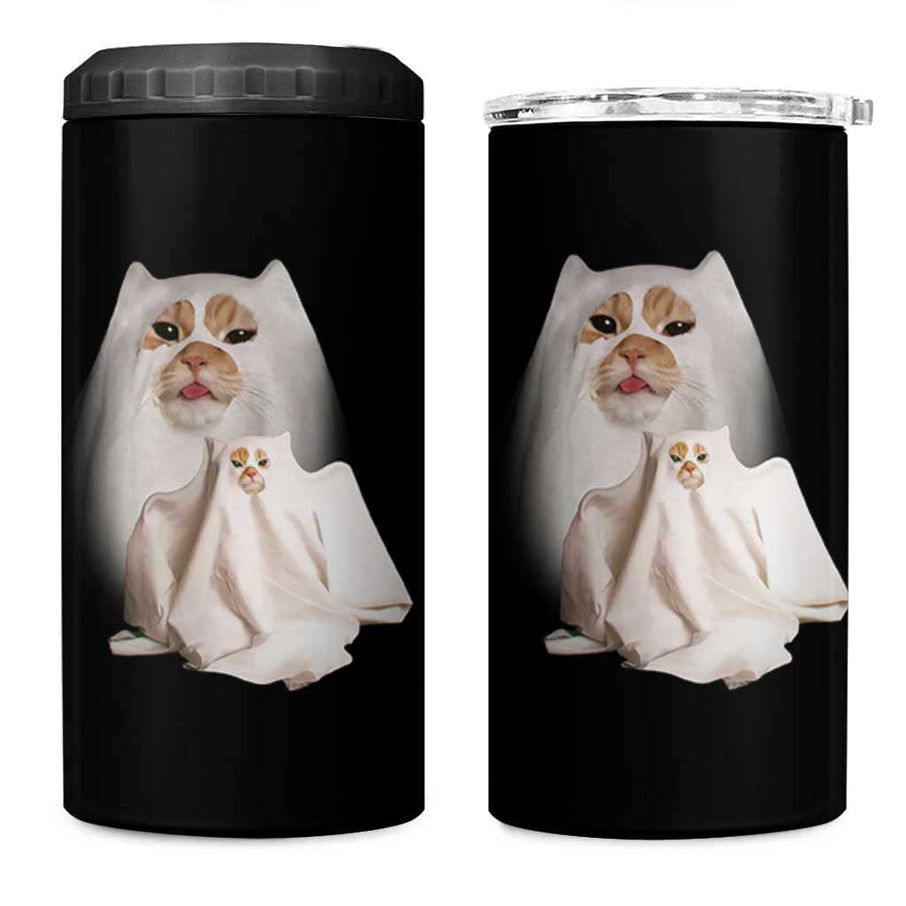 Funny Halloween Ghost Cat Meme 4 in 1 Can Cooler Tumbler - Wonder Print Shop