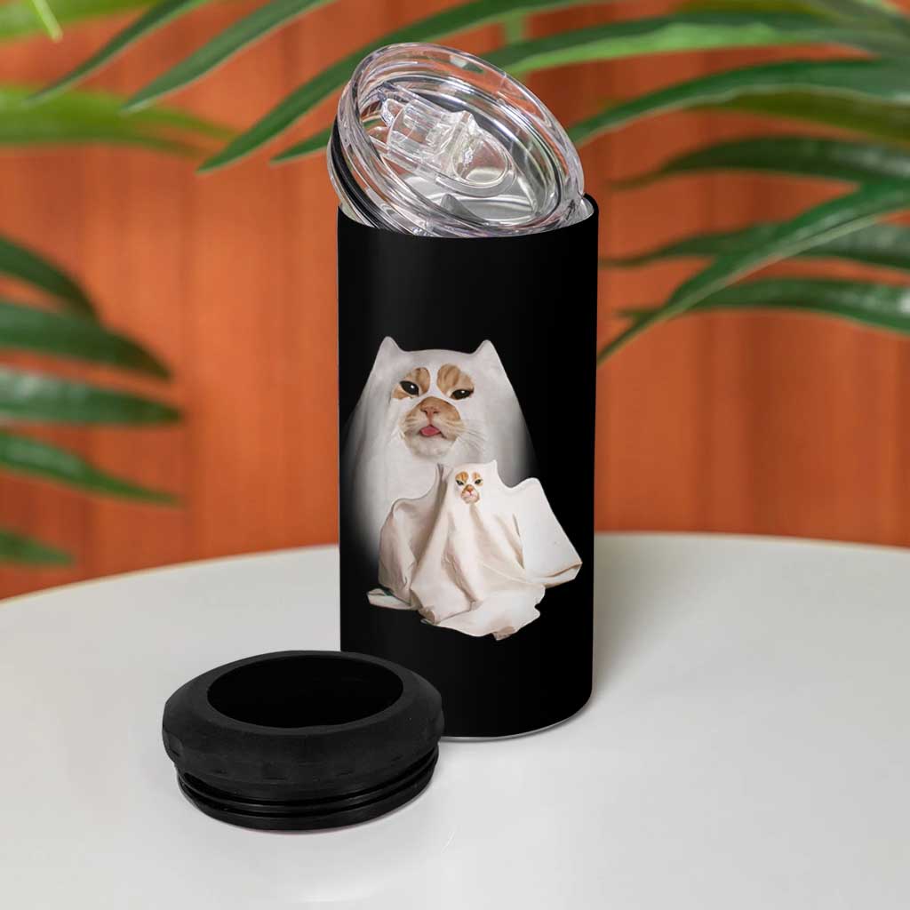 Funny Halloween Ghost Cat Meme 4 in 1 Can Cooler Tumbler - Wonder Print Shop