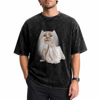 Funny Halloween Ghost Cat Meme Washed Cotton T-Shirt