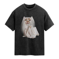 Funny Halloween Ghost Cat Meme Washed Cotton T-Shirt