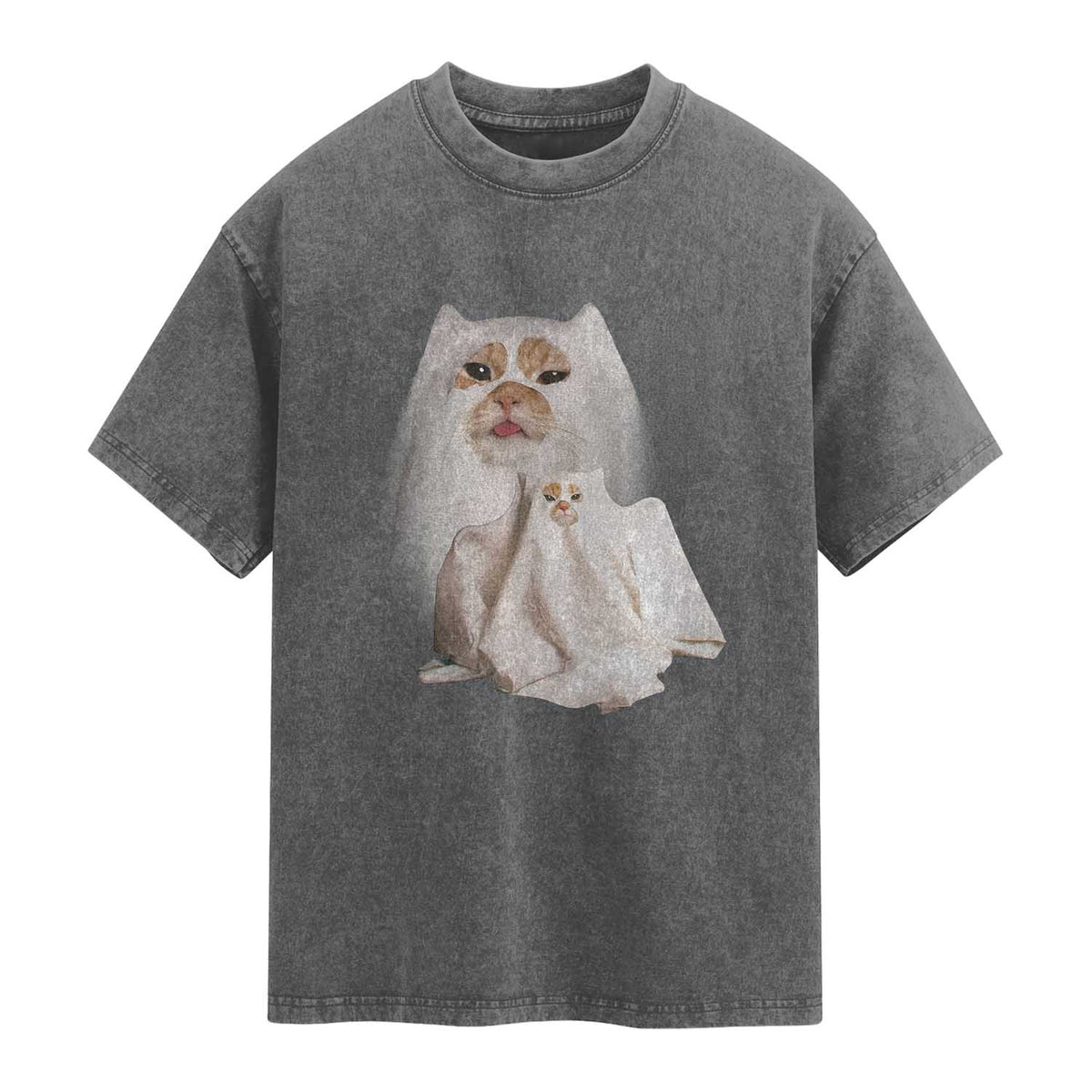Funny Halloween Ghost Cat Meme Washed Cotton T-Shirt