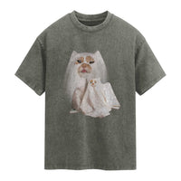 Funny Halloween Ghost Cat Meme Washed Cotton T-Shirt