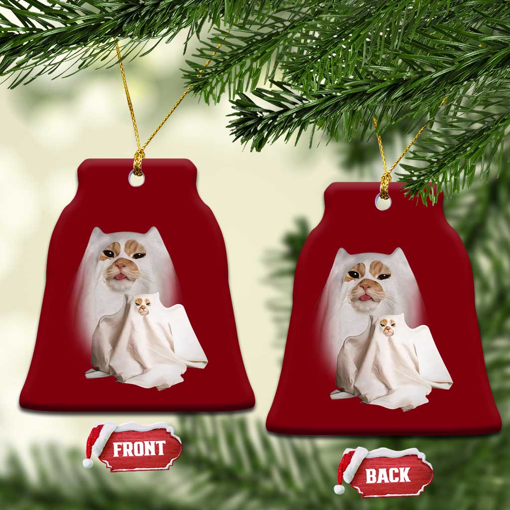 Funny Halloween Ghost Cat Meme Ceramic Ornament - Wonder Print Shop