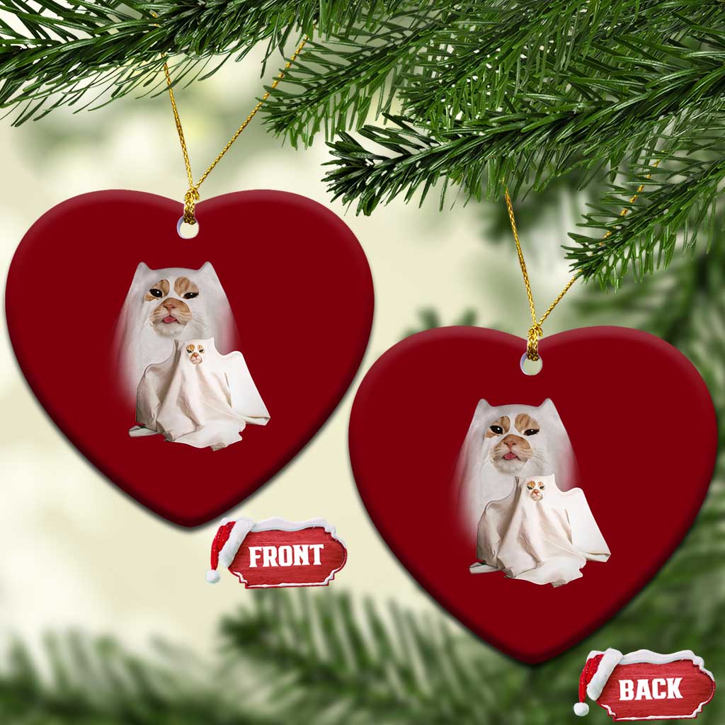 Funny Halloween Ghost Cat Meme Ceramic Ornament - Wonder Print Shop