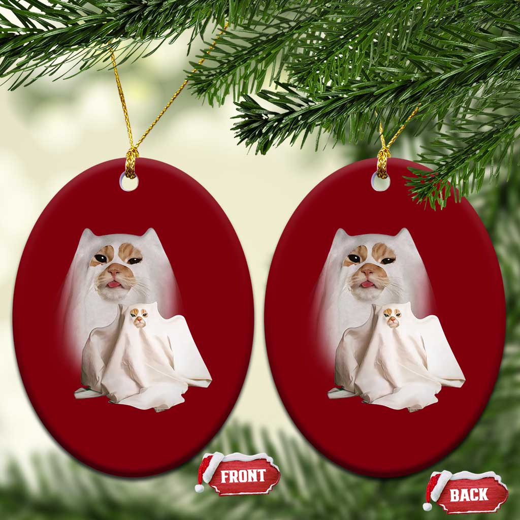 Funny Halloween Ghost Cat Meme Ceramic Ornament - Wonder Print Shop