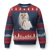 Funny Halloween Ghost Cat Meme Ugly Christmas Sweater - Wonder Print Shop