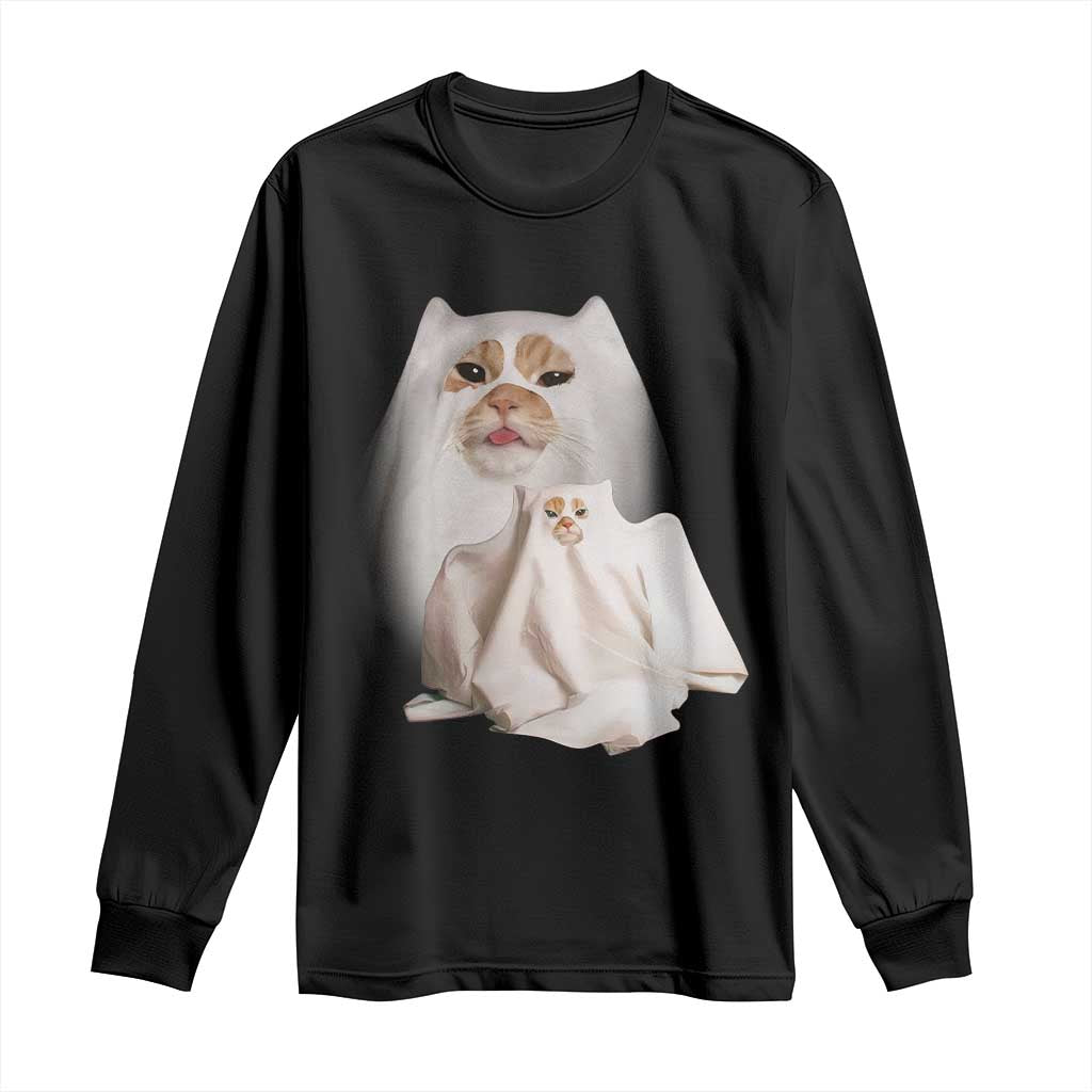 Funny Halloween Ghost Cat Meme Long Sleeve Shirt - Wonder Print Shop