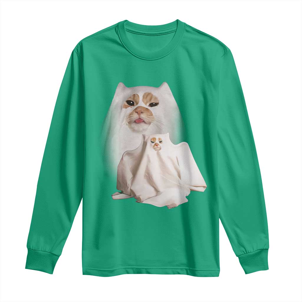 Funny Halloween Ghost Cat Meme Long Sleeve Shirt - Wonder Print Shop