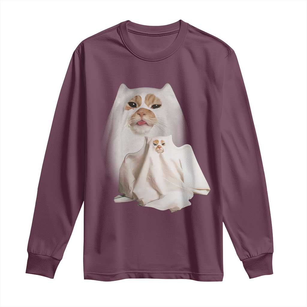 Funny Halloween Ghost Cat Meme Long Sleeve Shirt - Wonder Print Shop